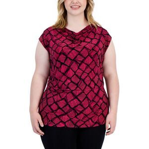 Plus Size Harmony Knit Cap-Sleeve Cowlneck Top